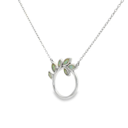 Opal Leaf Circle Pendant Necklace