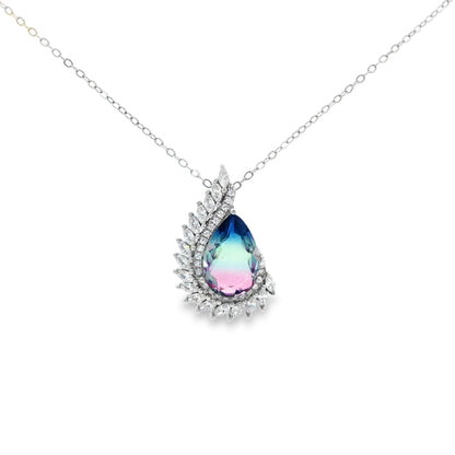 Aurora Teardrop Diamond Halo Necklace