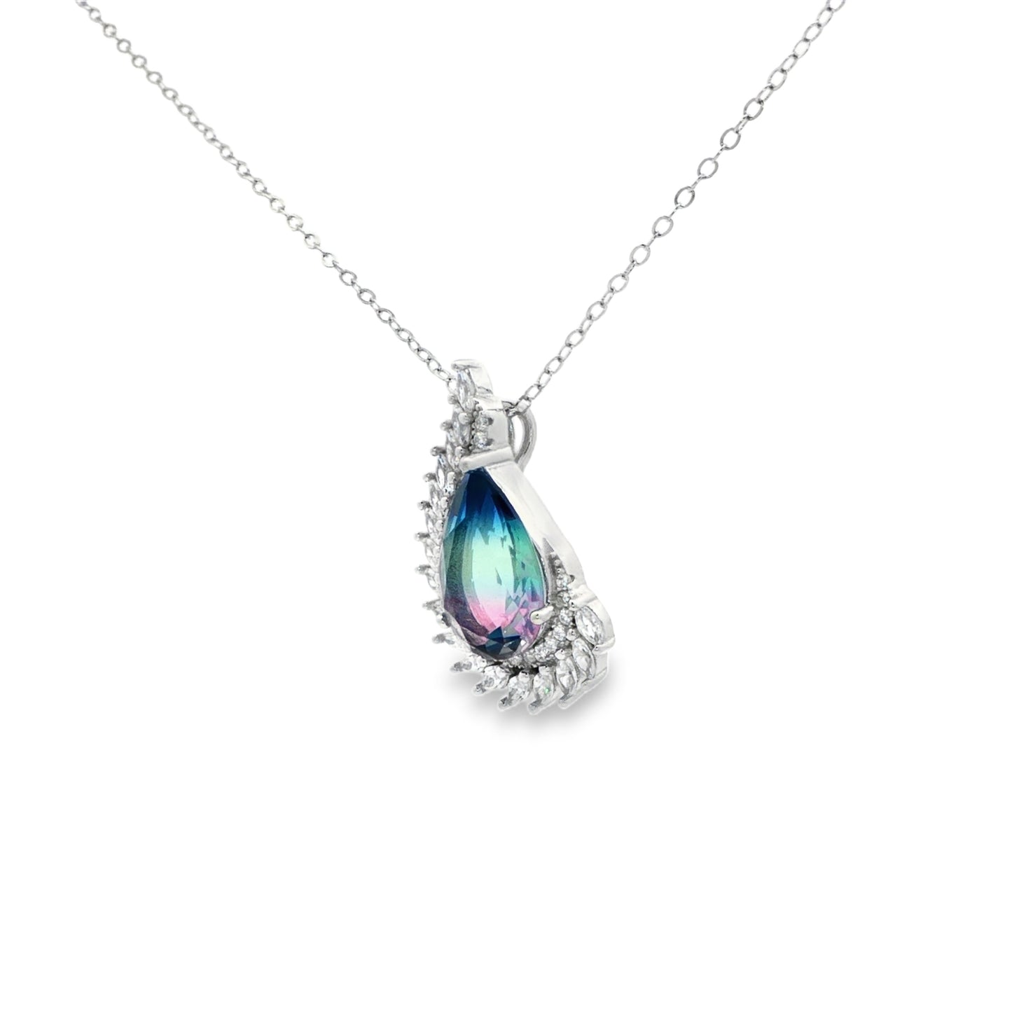Aurora Teardrop Diamond Halo Necklace