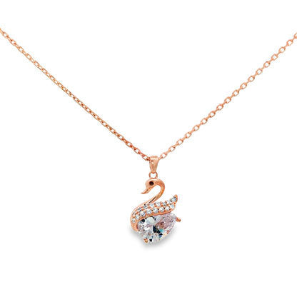 Rose silver  Swan Crystal Pendant Necklace