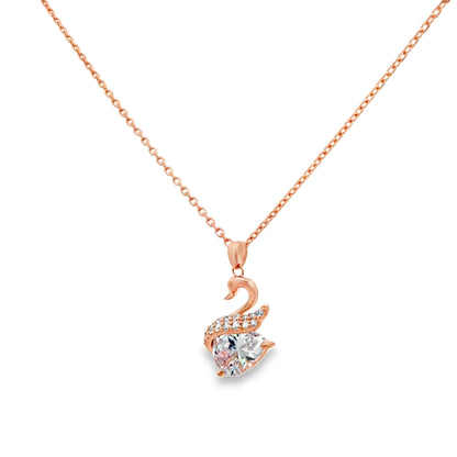 Rose silver  Swan Crystal Pendant Necklace
