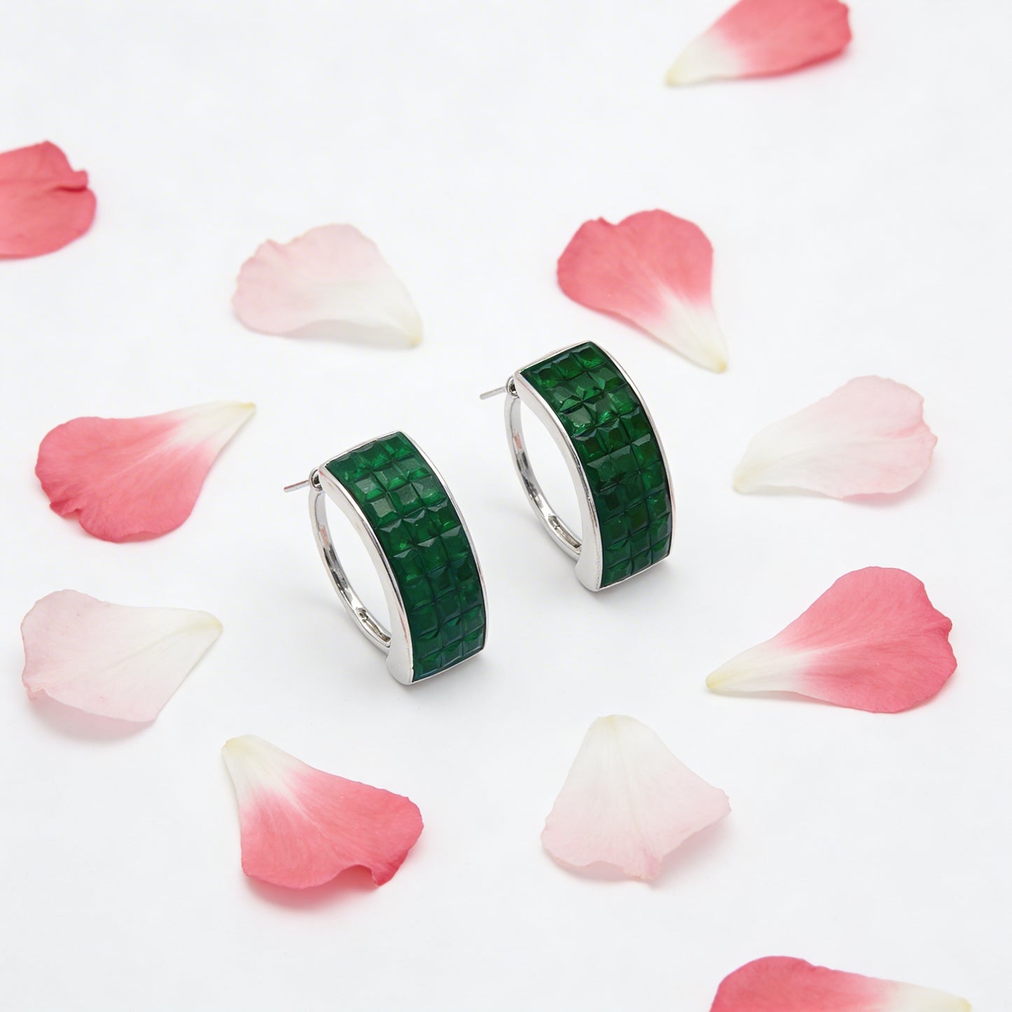 Emerald Grid Hoops