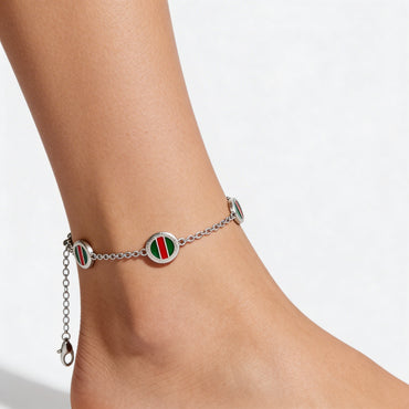 Tricolor Charm Silver Anklet