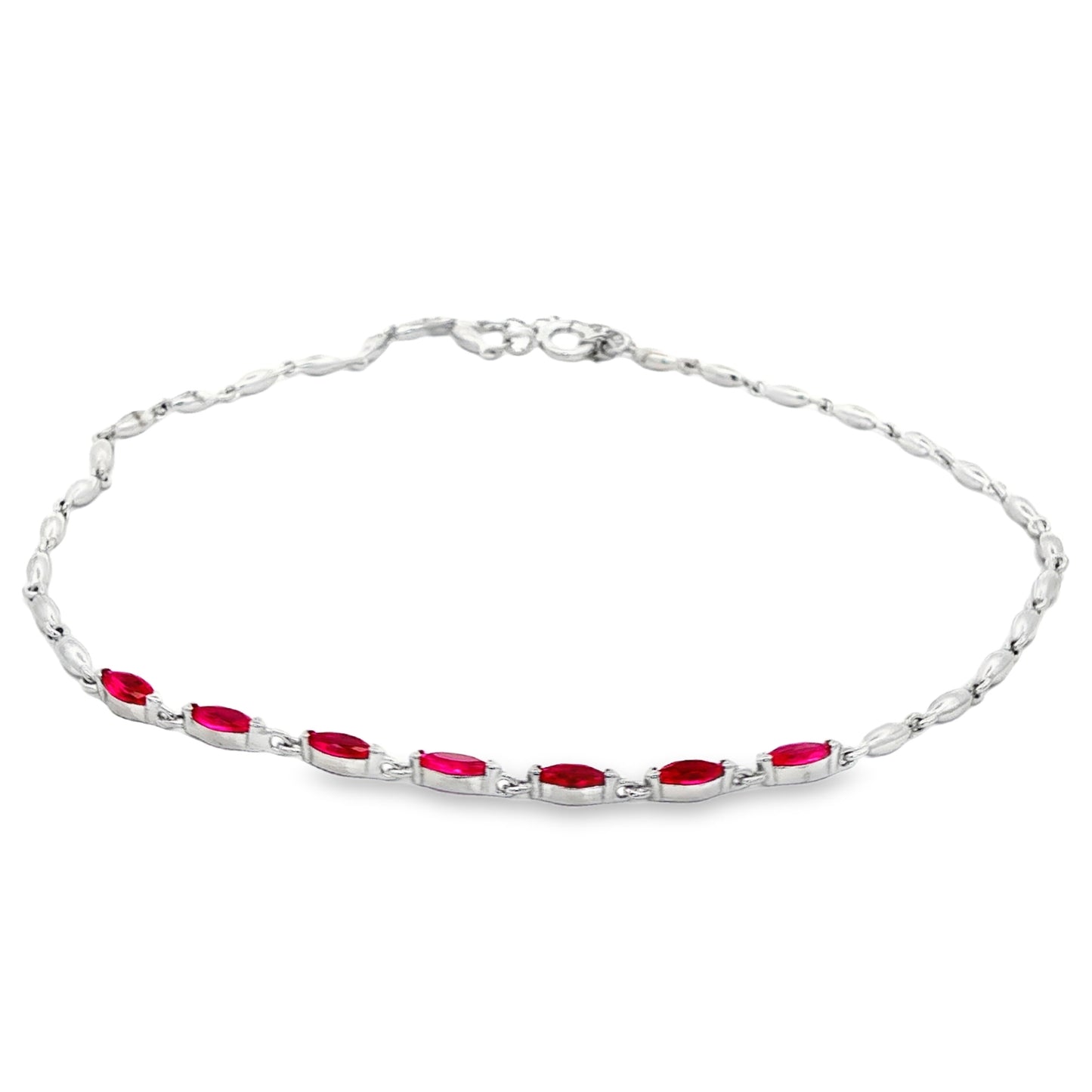 Ruby Radiance Silver Anklet