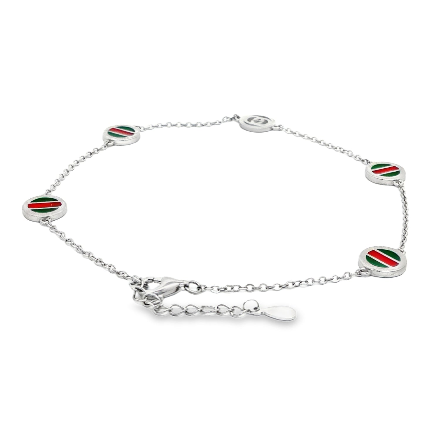 Tricolor Charm Silver Anklet
