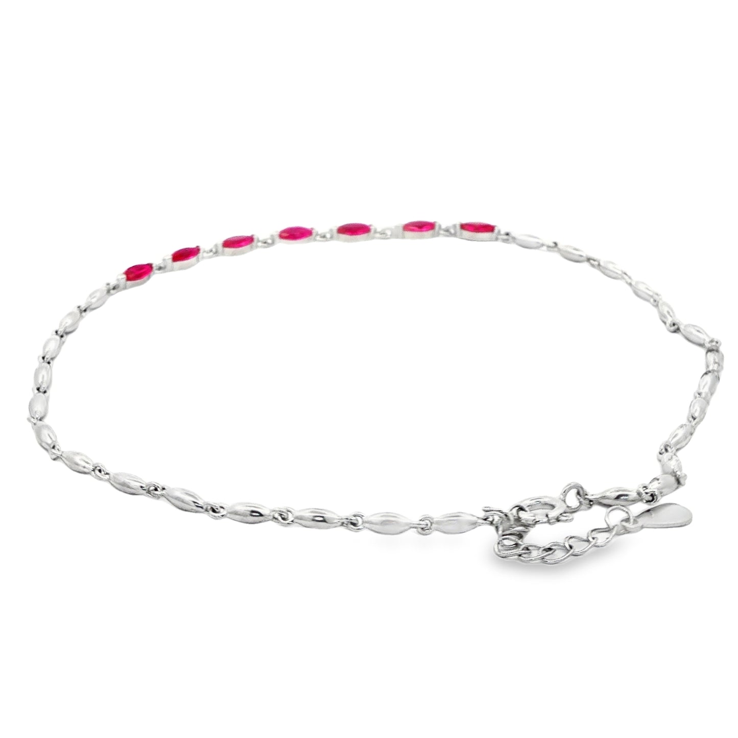 Ruby Radiance Silver Anklet