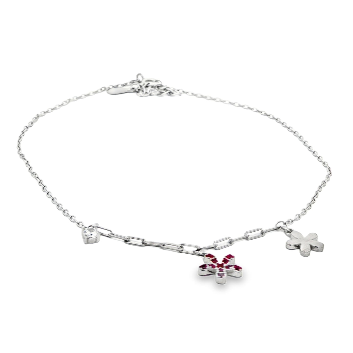 Ruby Blossom Charm Anklet