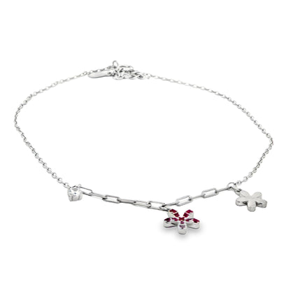 Ruby Blossom Charm Anklet