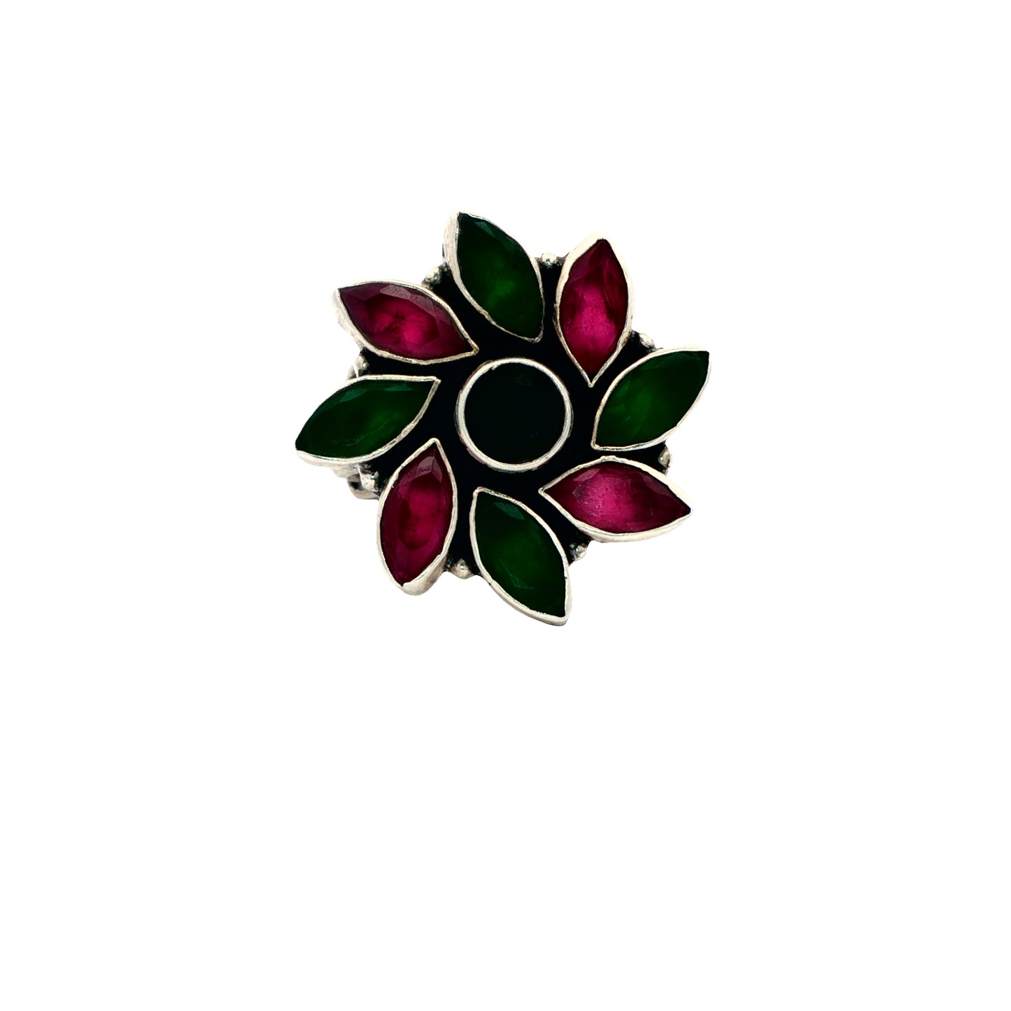 Ruby Emerald Blossom Ring