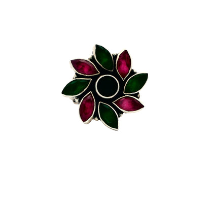 Ruby Emerald Blossom Ring