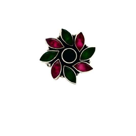 Ruby Emerald Blossom Ring