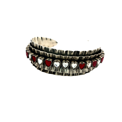 Vintage Heart Charm Cuff Bracelet