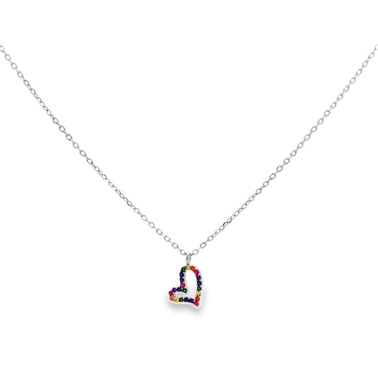 Rainbow Heart Diamond Pendant Necklace
