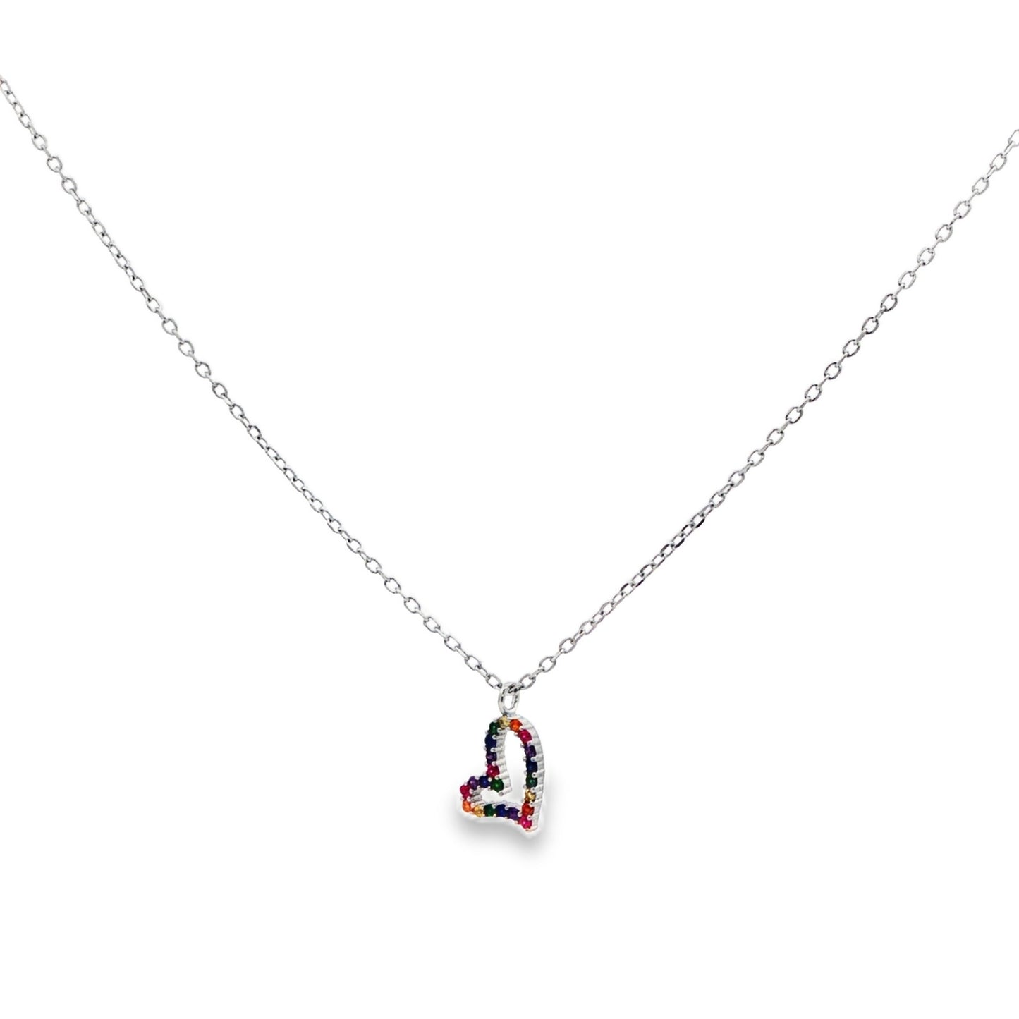 Rainbow Heart Diamond Pendant Necklace