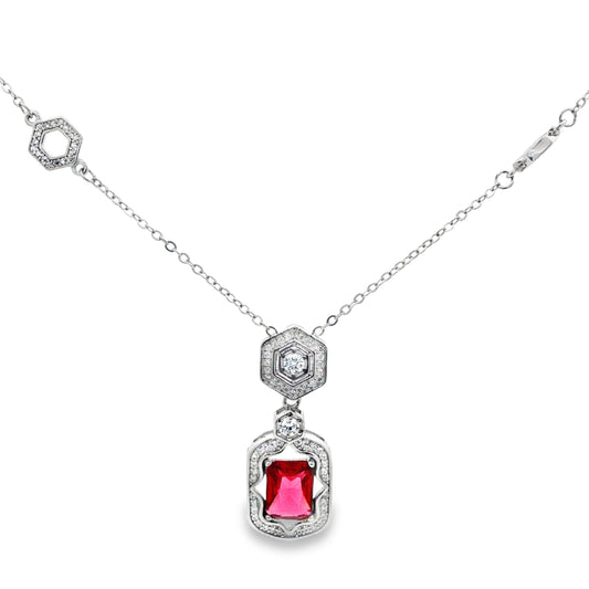 Regal Ruby Hexa Drop Necklace