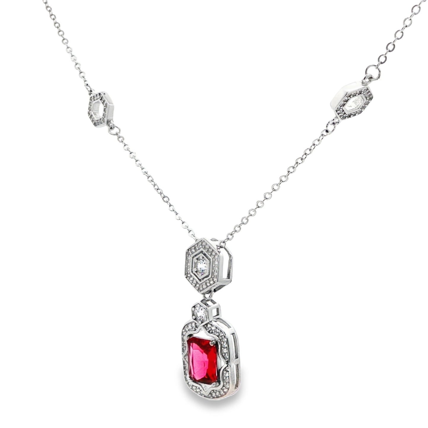 Regal Ruby Hexa Drop Necklace