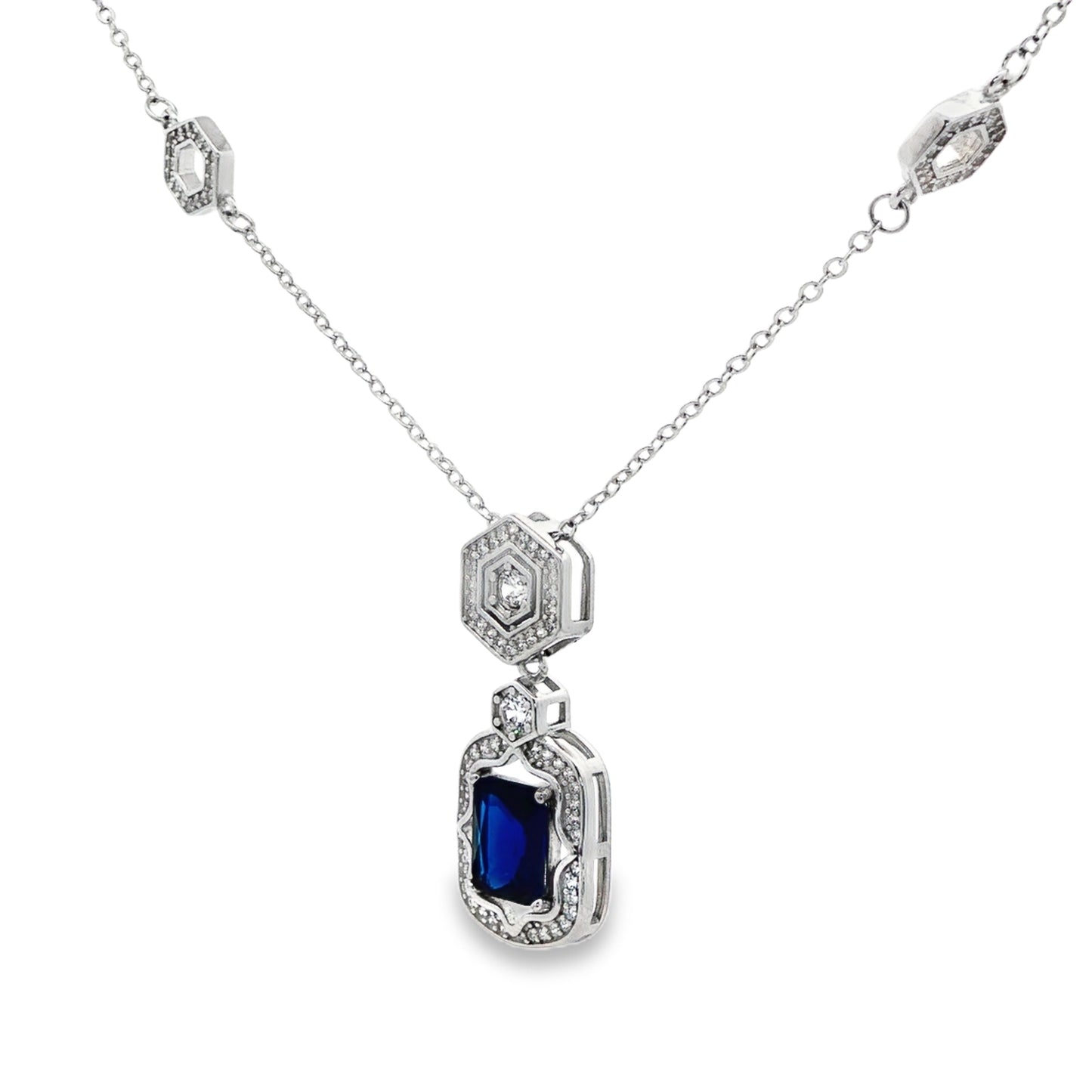 Royal Sapphire Hexa Drop Necklace