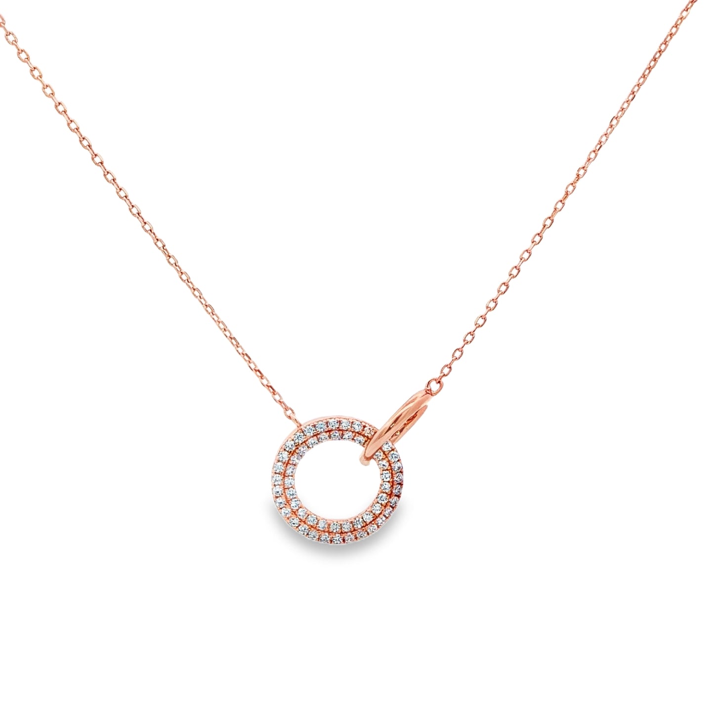 Rose silver  Diamond Circle Pendant Necklace