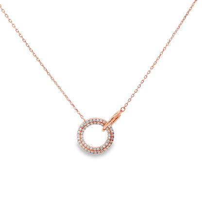 Rose silver  Diamond Circle Pendant Necklace