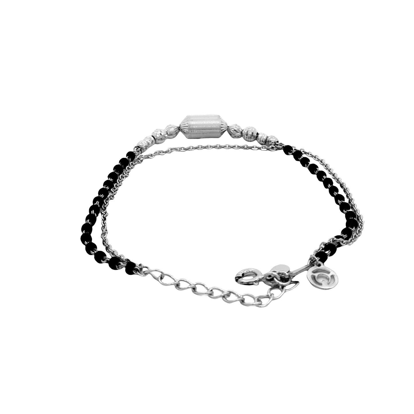 Black Beaded Silver Charm Bracelet
