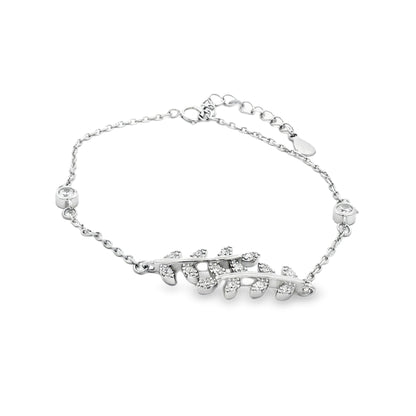 Silver Leaf Motif Crystal Bracelet