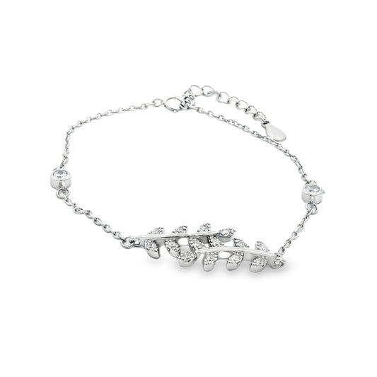Silver Leaf Motif Crystal Bracelet