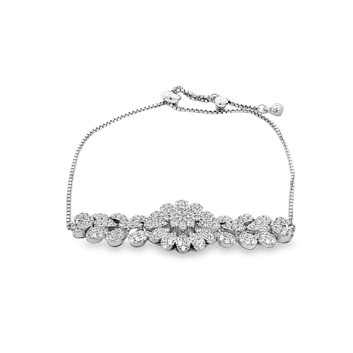 Silver Leaf Motif Crystal Bracele