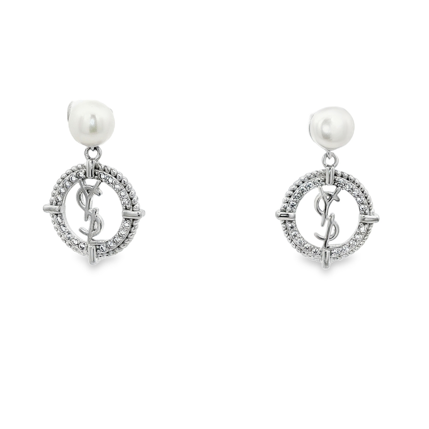 Pearl Halo Monogram Drop Earrings