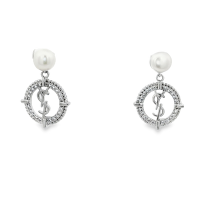 Pearl Halo Monogram Drop Earrings