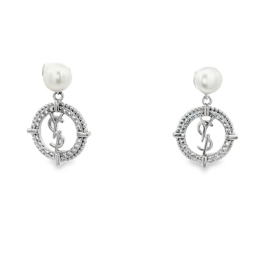 Pearl Halo Monogram Drop Earrings