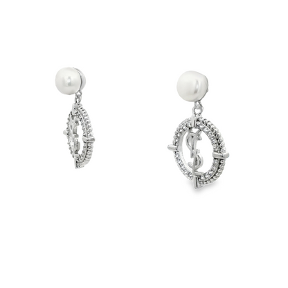 Pearl Halo Monogram Drop Earrings