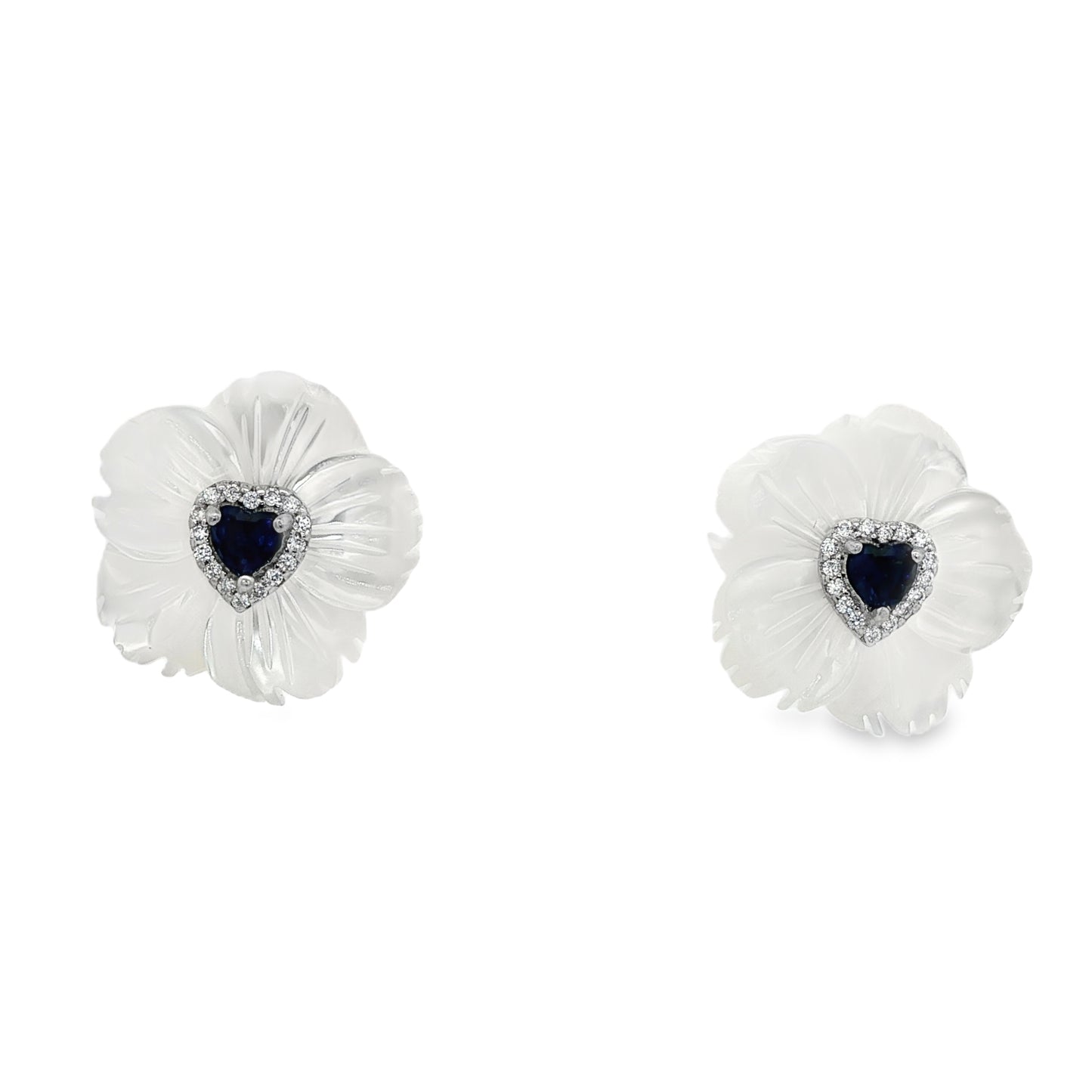 Ivory Bloom Sapphire Heart Earrings