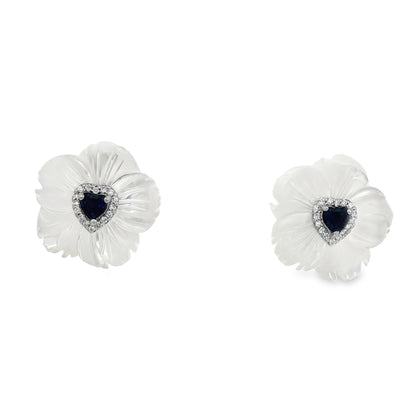 Ivory Bloom Sapphire Heart Earrings