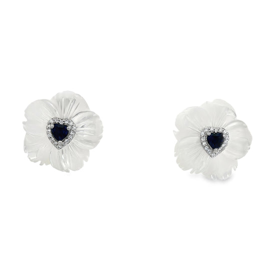 Ivory Bloom Sapphire Heart Earrings