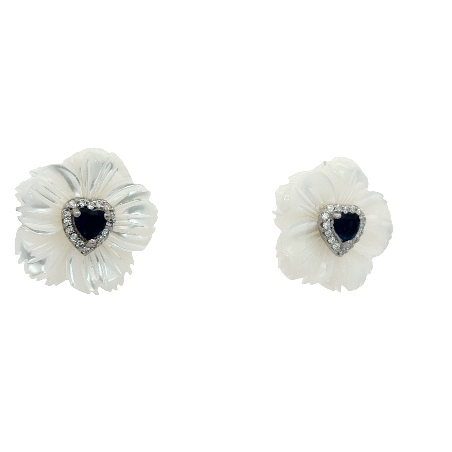 Ivory Bloom Sapphire Heart Earrings
