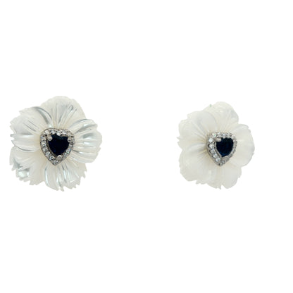 Ivory Bloom Sapphire Heart Earrings