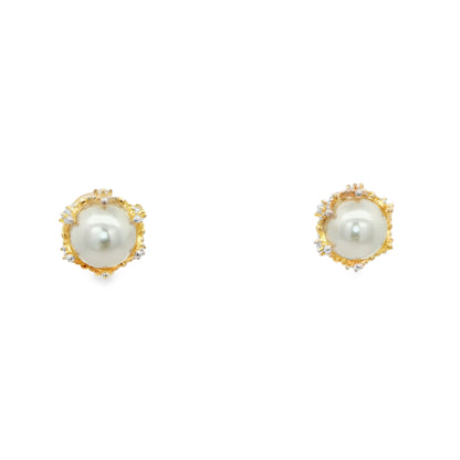 Royal Pearl Crown Stud Earrings