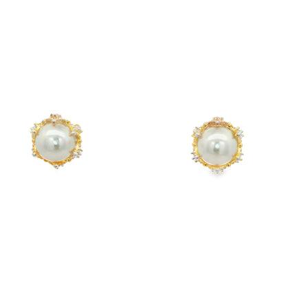 Royal Pearl Crown Stud Earrings