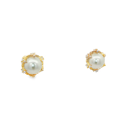 Royal Pearl Crown Stud Earrings
