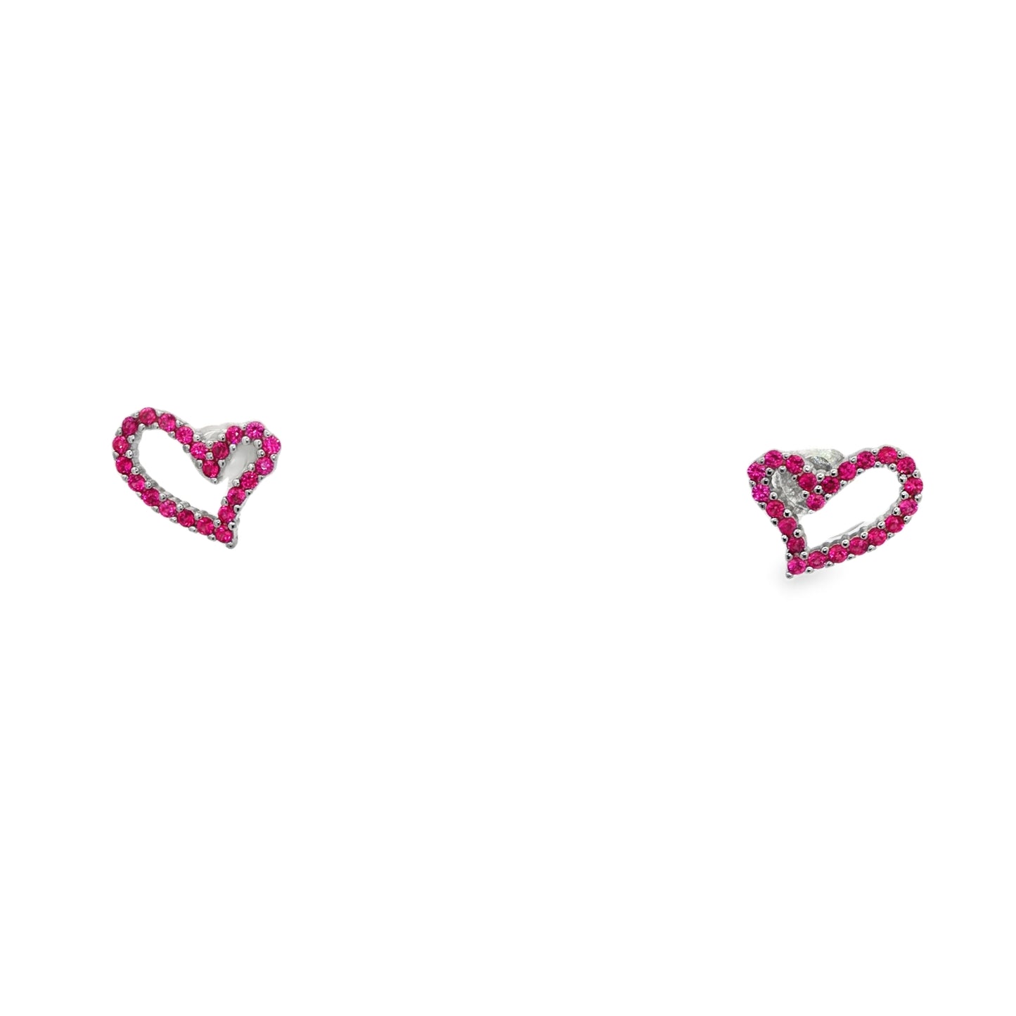 Ruby Heart Outline Stud Earrings