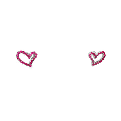 Ruby Heart Outline Stud Earrings