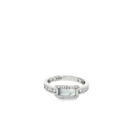 Mother of Pearl Baguette Halo Ring