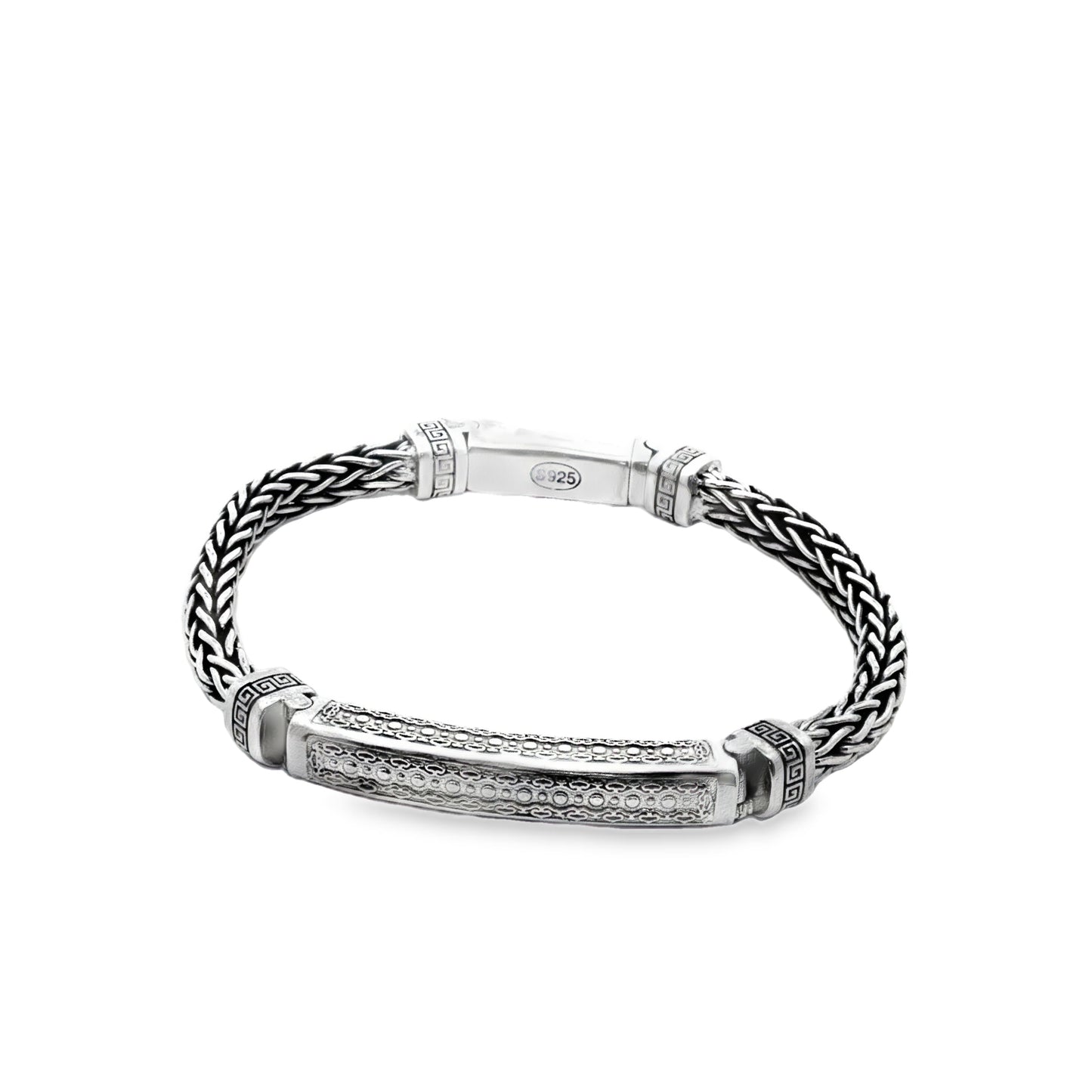 Royal Engraved Bar Silver Bracelet