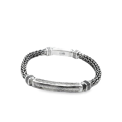 Royal Engraved Bar Silver Bracelet