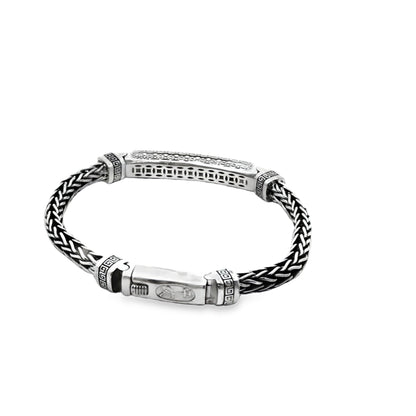 Royal Engraved Bar Silver Bracelet
