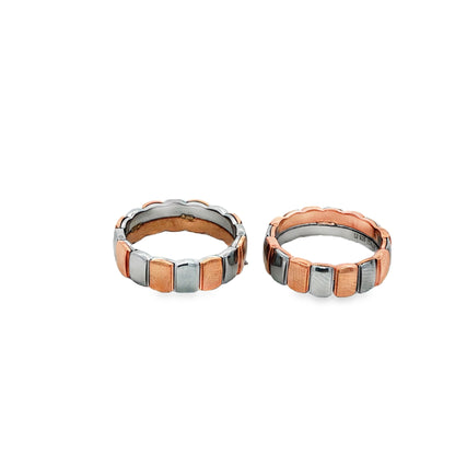 Dual-Tone Block Pattern Couple Rings