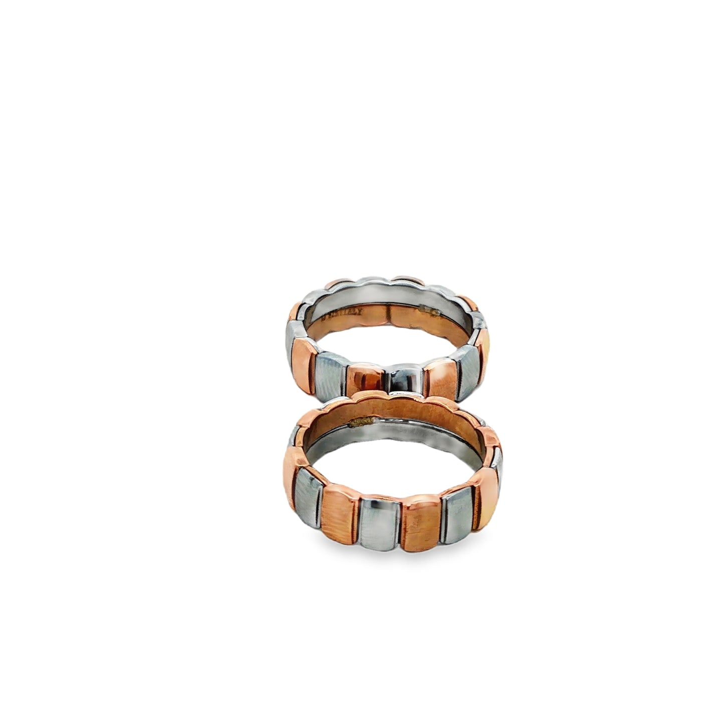 Dual-Tone Block Pattern Couple Rings