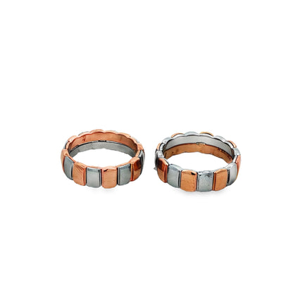 Dual-Tone Block Pattern Couple Rings