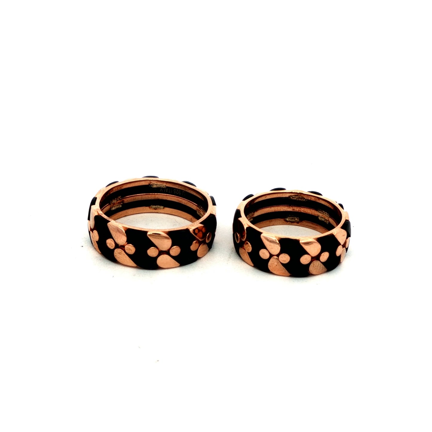 Rose Gold & Black Pebble Pattern Couple Rings