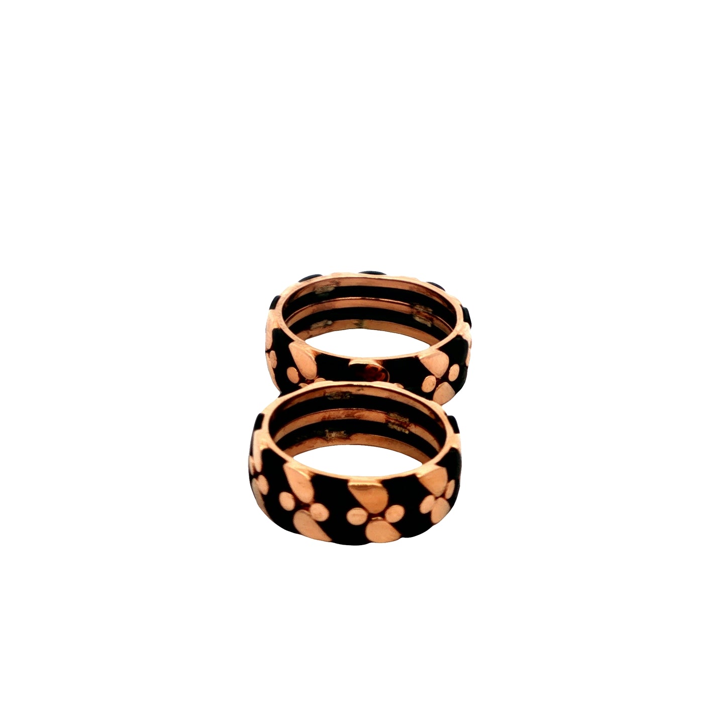 Rose Gold & Black Pebble Pattern Couple Rings